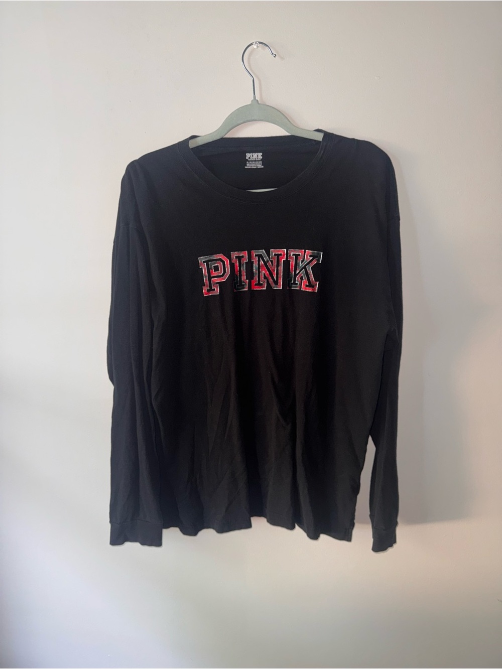 Victoria’s Secret PINK Black Long Sleeve Tee with Red Lettering